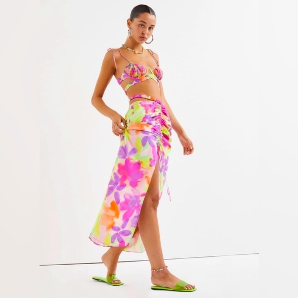 For Love And Lemons Floral Maxi Skirt - Pink, Orange, Green